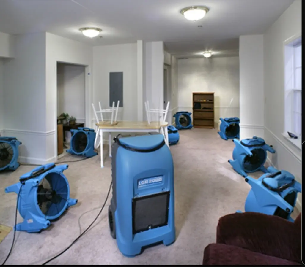 Air movers and dehumidifier setup for Water Damage Restoration in Federal Way